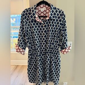 Lands' End Navy and White Geometric Long Sleeve Dress